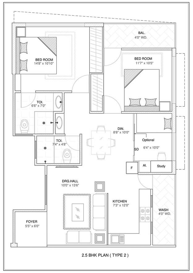 2bhk flats floor plan