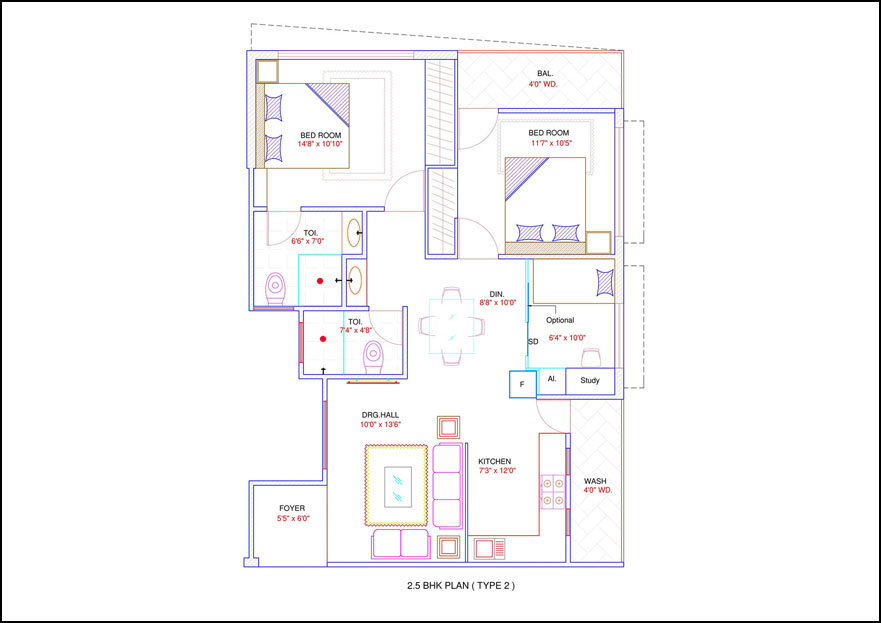 2BHK Flats in Indore Floor Plan