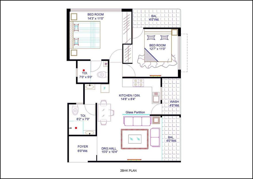 2BHK Flats in Indore Floor Plan