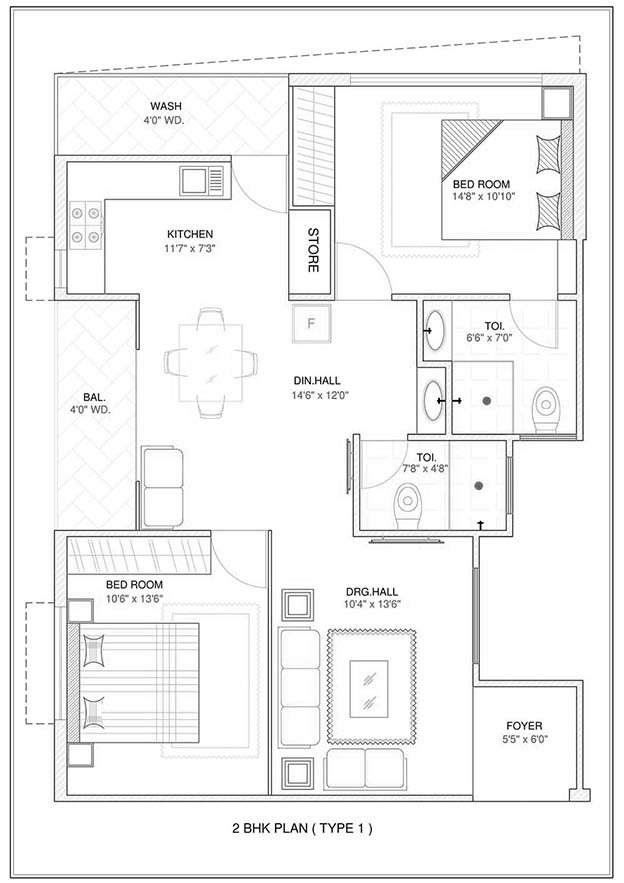 1bhk flats floor plan