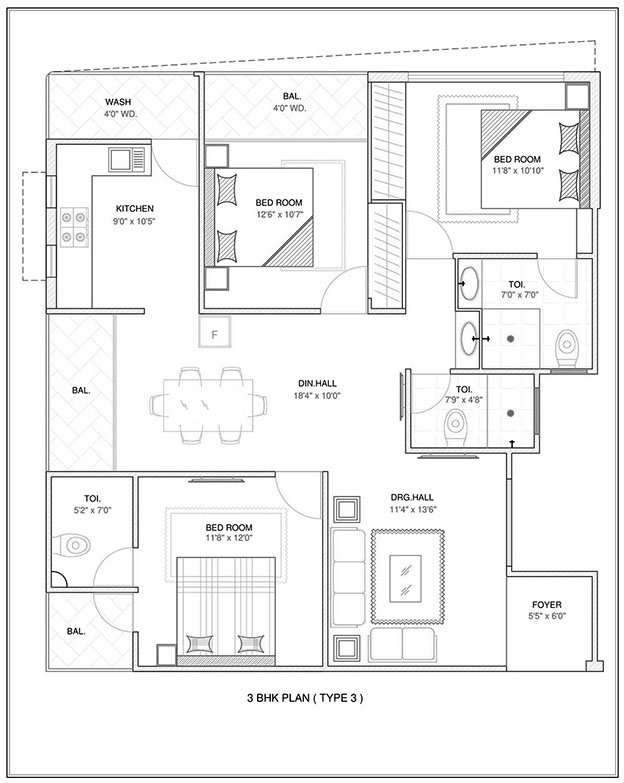3bhk flats floor plan