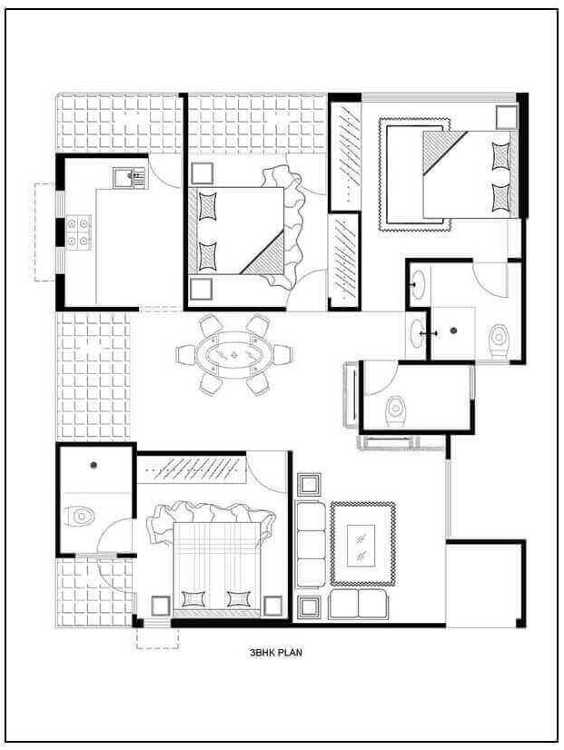 3bhk flats floor plan