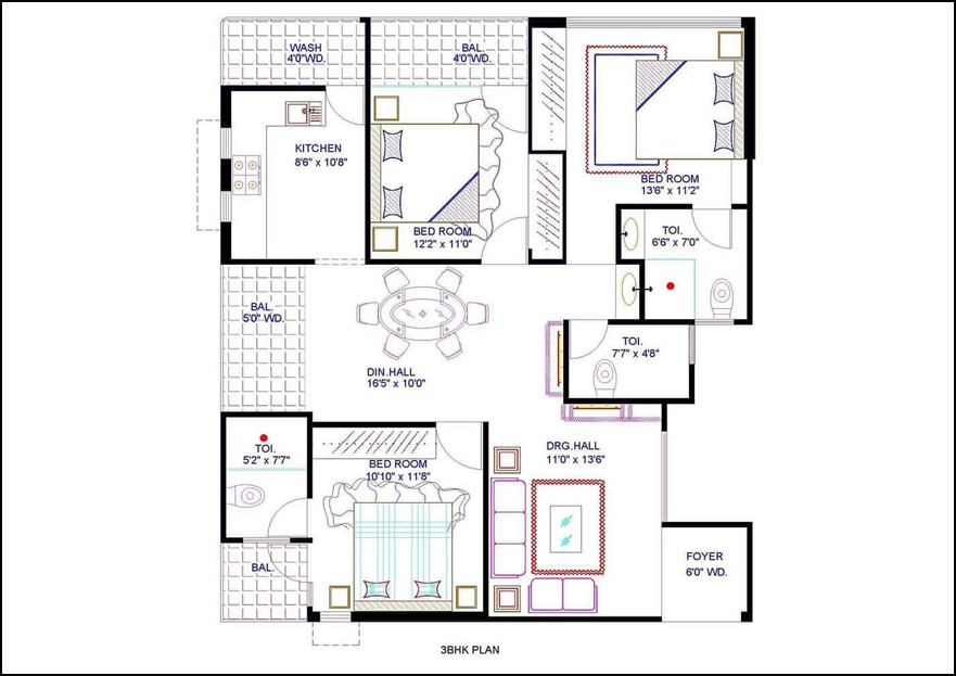 3BHK Flats in Indore Floor Plan